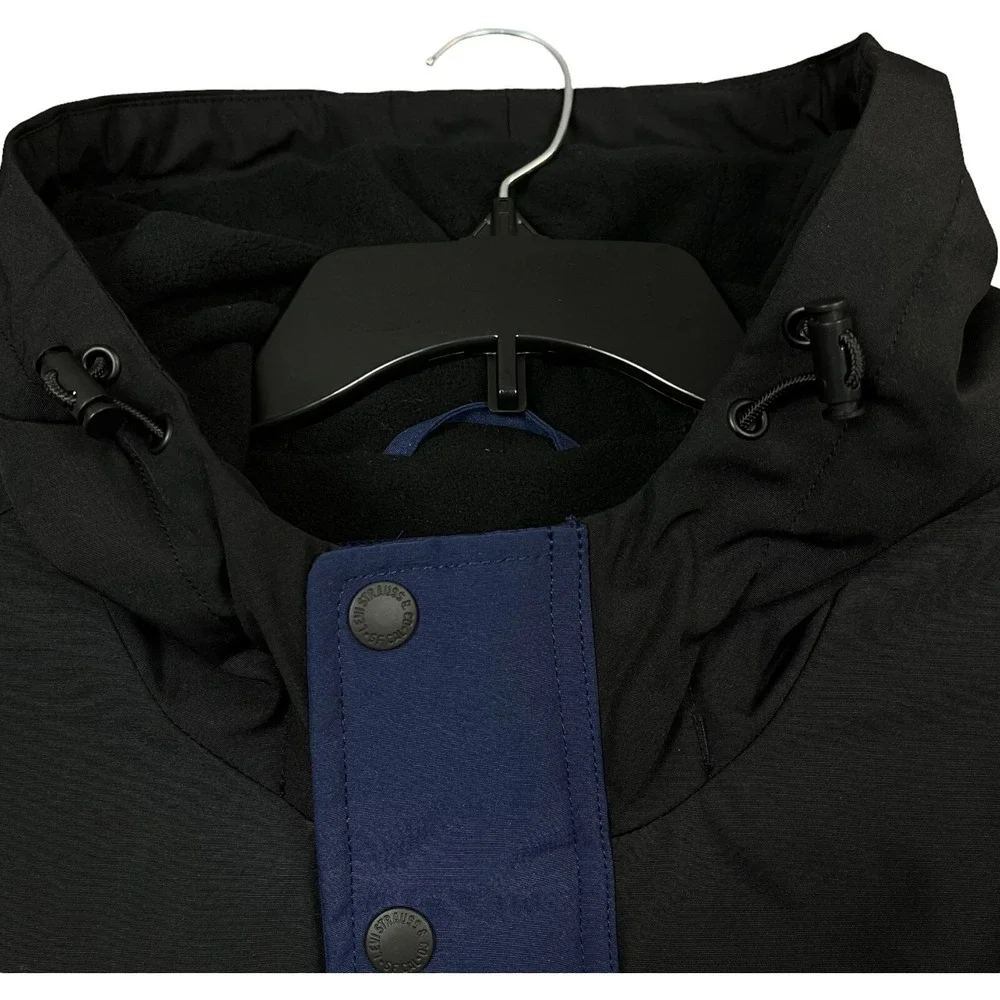 Levi's Men's Fleece Lined Shell Jacket Size M Blue‎ Black Hooded Water Resistant